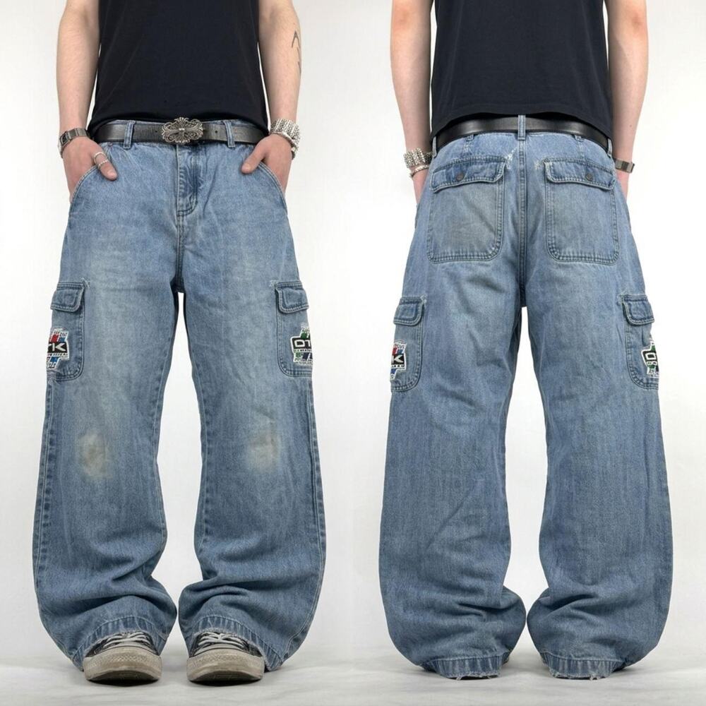 Vintage y2k grunge archive faded stonewash skater baggy cargo jeans